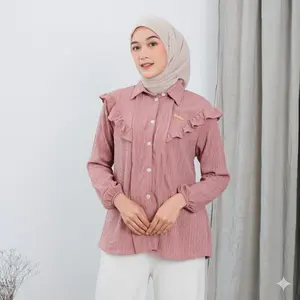 Blouse Ruffle Inara Kancing Baju Daily Kemeja Basic Lengan Panjang Asoka dengan Desain Ruffle Elegan dan Kancing Praktis Bahan Nyaman