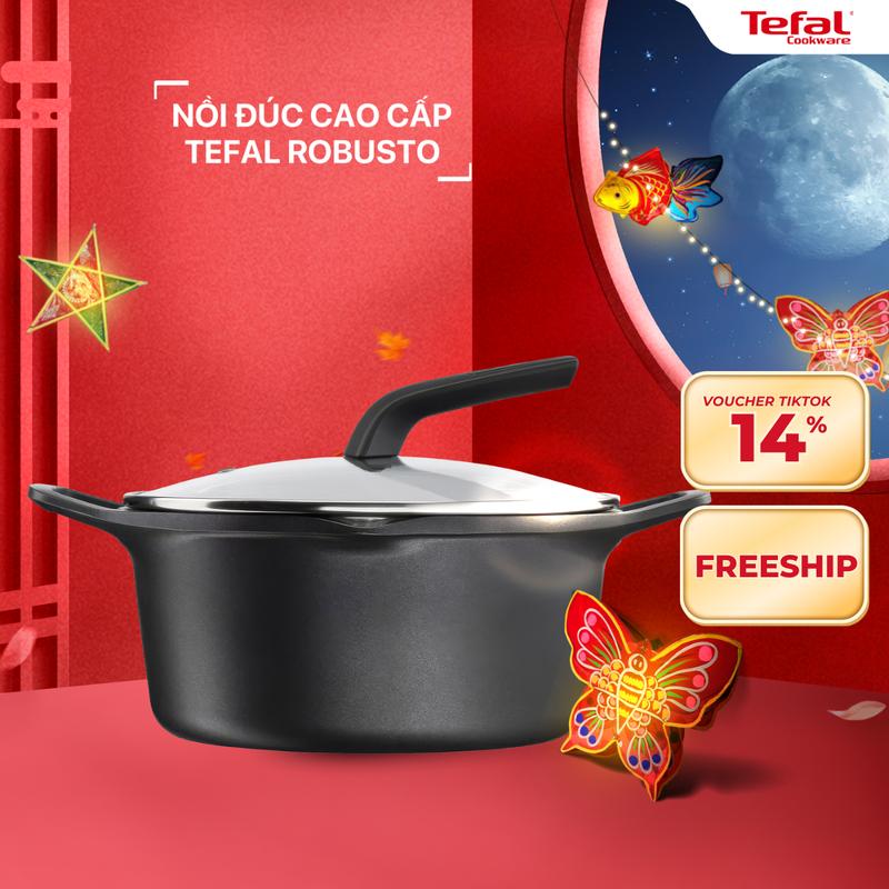 [DUY NHẤT 08-10.10] Nồi đúc cao cấp Tefal Robusto có miệng rót dung tích 2.8L chống dính Titanium an toàn không PFOA dễ vệ sinh & công nghệ báo nhiệt Thermo-Signal tiện dụng