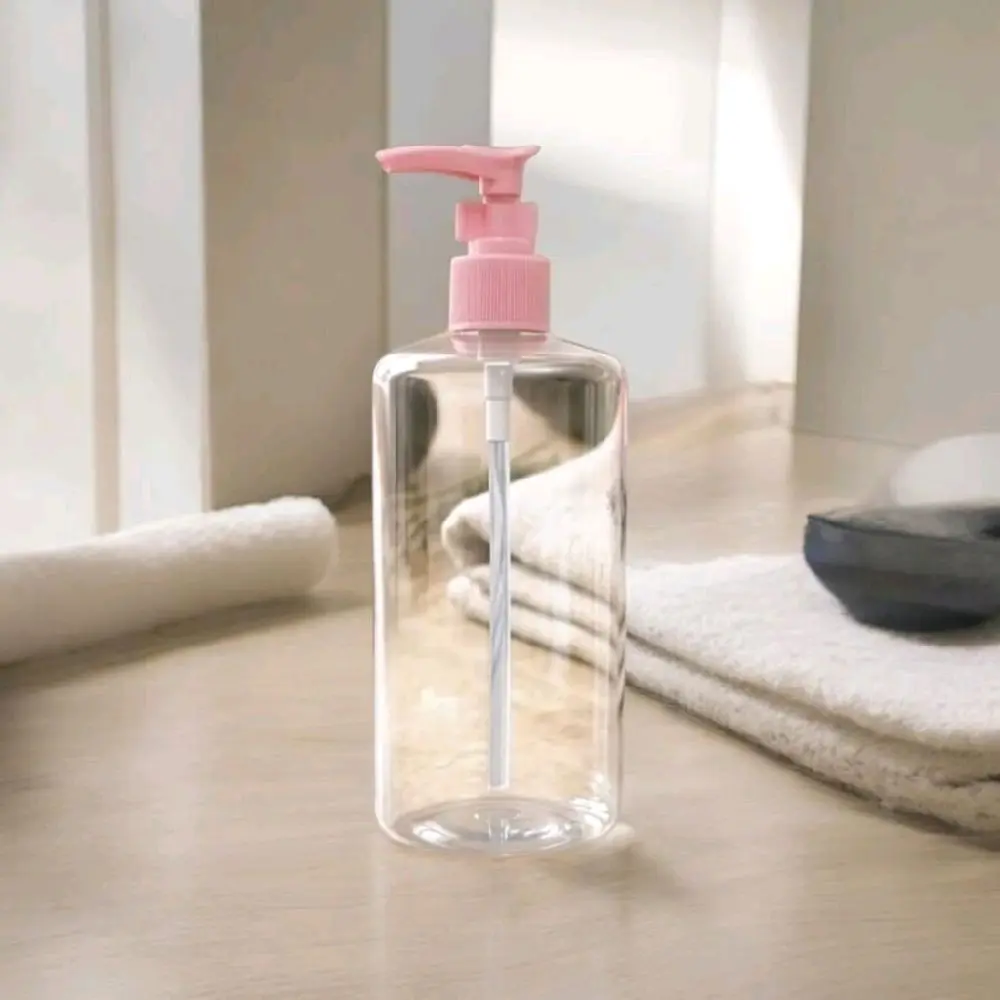 Botol Pump 500ml Bening Plastik PET dengan Tutup Pump Clip Pink untuk Sabun Cair Handsoap Plastik