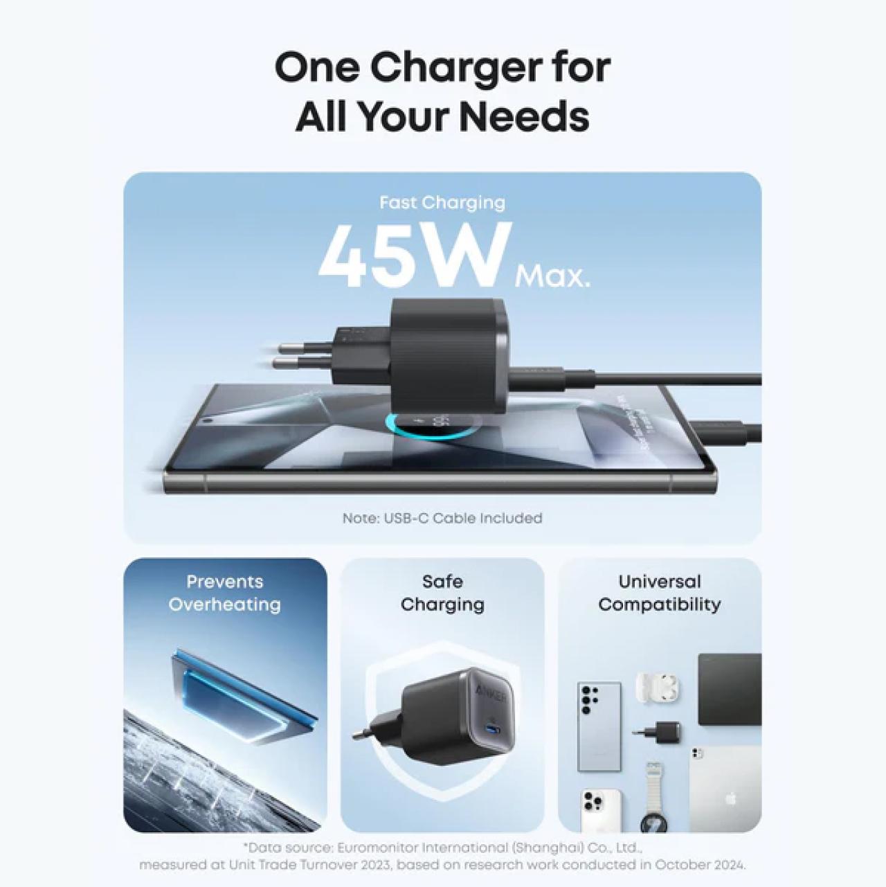Anker Wall Charger 45W 1C Nano GAN - Black A2692L11