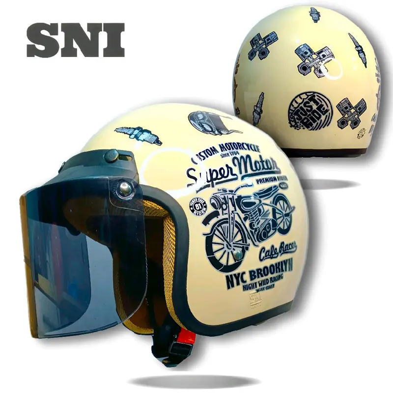 Helm BOGO Retro Dewasa motif Just Ride SNI Just Ride Hitam Tanpa Kaca Hanya  Pet
