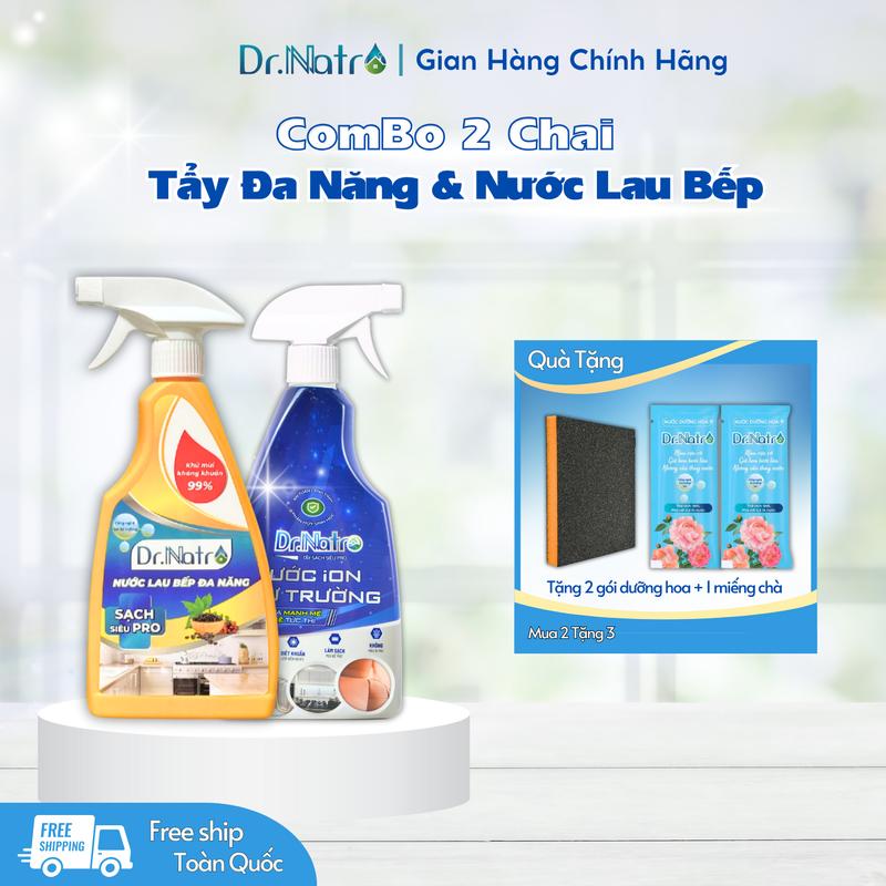 Combo 2 Chai - Tẩy Đa Năng Dr Natro và Nước lau bếp Dr Natro vệ sinh mọi bề mặt vết bẩn 500ml ( Mua 2 tặng 3 ) Làm Sạch