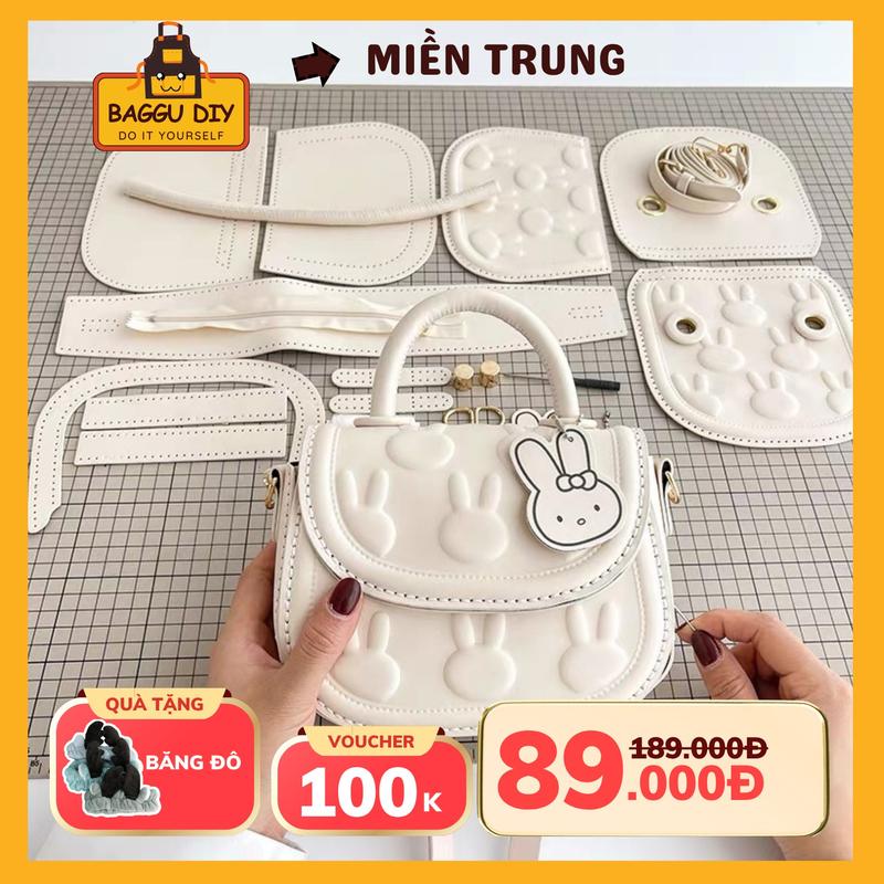 Bộ Nguyên Liệu Làm Túi Handmade Set Tự Làm Dapu Họa Tiết Hình Thỏ Quà Tặng Bạn Gái Crush Dịp Lễ 20 10 Noel,...Đầy Đủ Phụ Kiện kèm VIDEO Hướng Dẫn chi tiết 21cm×11cm×11cm ... BAGGU DIY U01 Kem Hoa