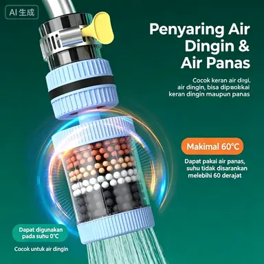 Filter Keran Air Putar 360° Universal 6 Lapisan Bisa Dibongkar Pasang & Dicuci Pemasangan Mudah Praktis Menyaring Berbagai Kotoran untuk Air Dingin & Panas