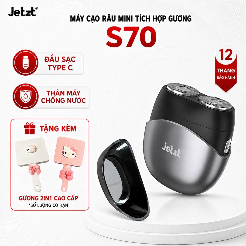 Máy Cạo Râu Điện Mini Jetzt S70 Cho Nam, Lưỡi Dao Kép Ôm Sát Khuôn Mặt, Đầu Cạo Hút Từ Tính Dễ Tháo Rửa, Chống Nước IPX5 Cạo Khô & Ướt, Sạc Type-C 1,5 Giờ, Pin 400mAh, Nhỏ Gọn Tiện Mang Theo Khi Du Lịch