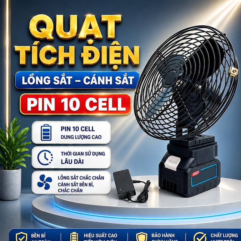 Quạt Tích Điện Để Bàn Pin 10 Cell Có Không Xoay 2 Cấp Độ Gió