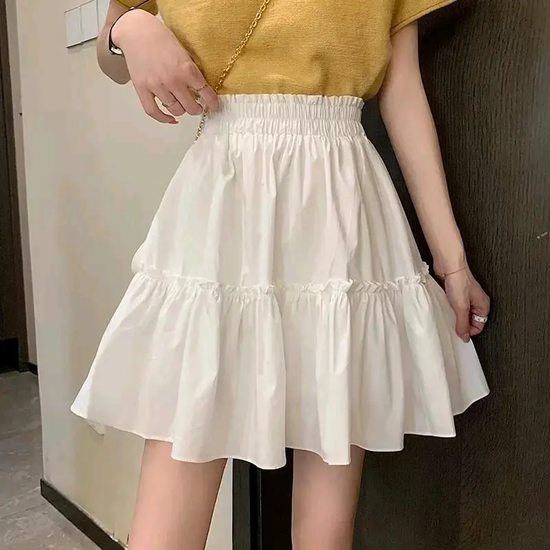 Bawahan wanita Rok mini rufle susun 2 cantik elegan kekinian kain Crinkle Airflow