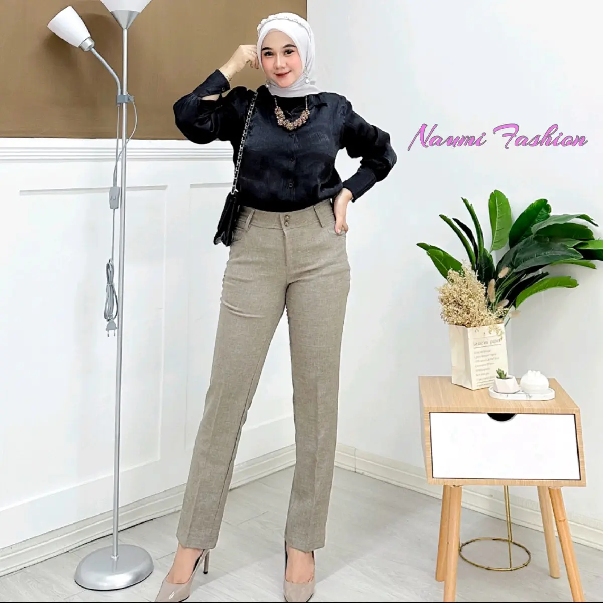NFS-Celana Kantor  Casual Wanita Demost  Model Scooder Resleting  celana Kerja Bahan Polyester premium import Fit Nyaman Panjang Slim Formal Slimfit Hitam