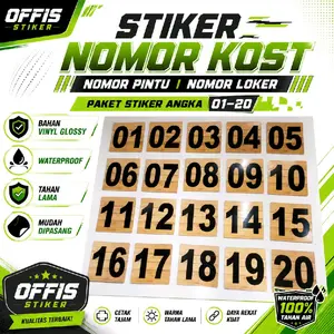 Paket Stiker Nomor 01 sampai 20, 5x5cm, Bahan Vinyl Glossy, Waterproof, Nomor Pintu Nomor Kost Nomor Kamar Nomor Custom Angka Custom Nomor Hotel Nomor Loker Nomor Rak Nomor Inventaris Angka Urut Nomor Ruang Nomor Rak Nomor Urut Angka Urut Nomor Pintu Kos