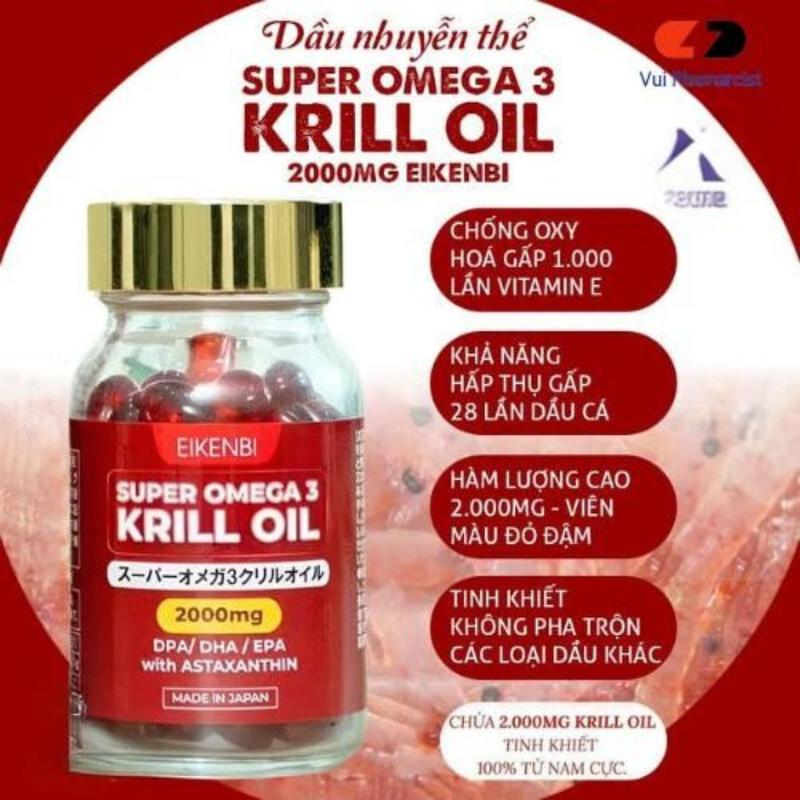 (Hàng Chính Hãng)Viên Uống Dầu Nhuyễn Thể Super Omega 3 Krill Oil 2000mg Eikenbi Hỗ Trợ Sức Khoẻ Hộp 60 Viên.