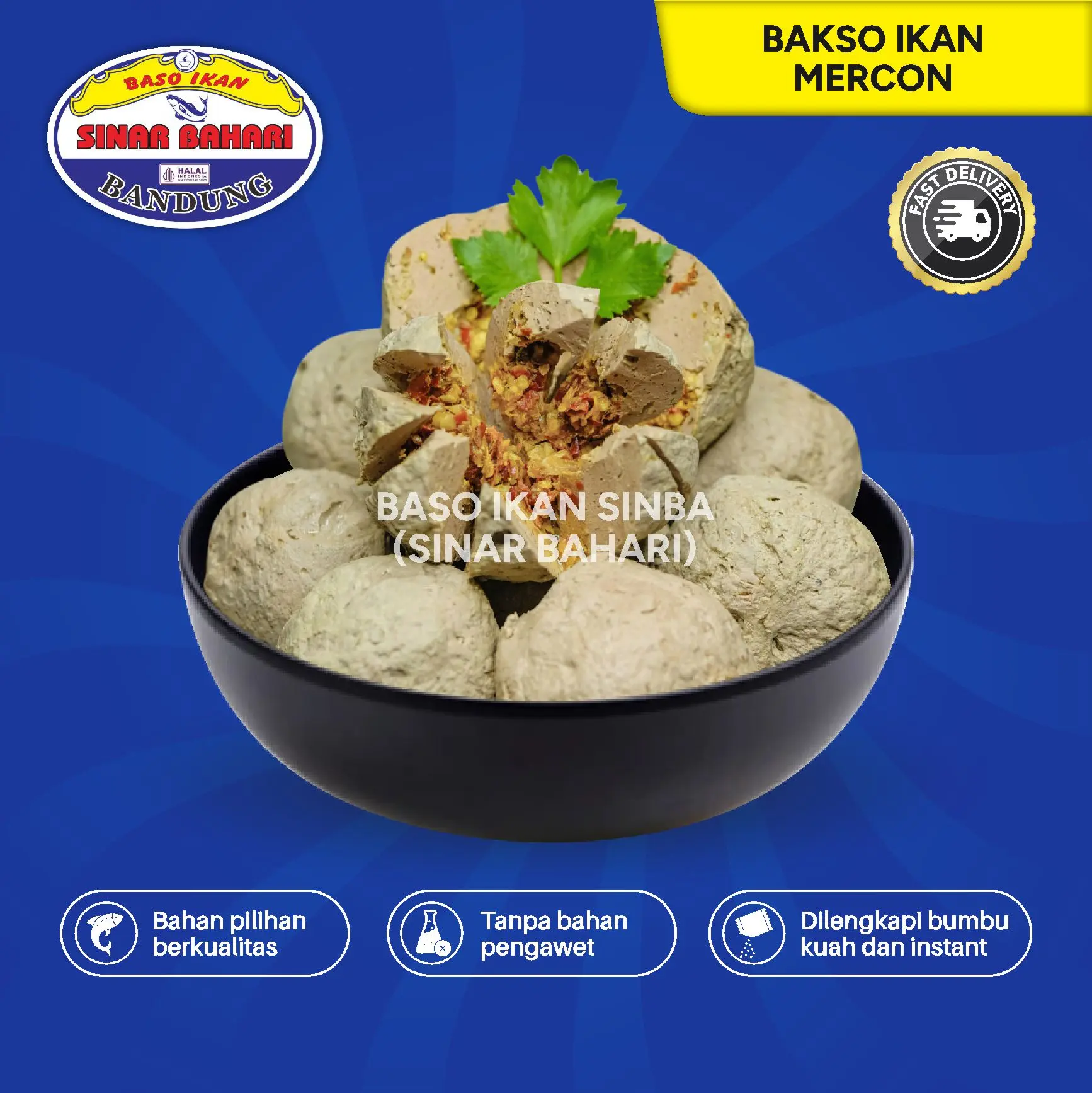 Baso Ikan Sinar Bahari Rudal Mercon / Cabe Premium Isi 4 Pcs Bakso Kuah Instan