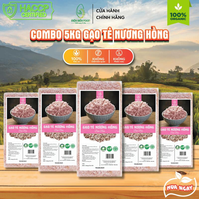  Gạo Tẻ Nương Hồng Điện Biên Gạo Kén Hồng Xát Dối Combo 5kg   5 túi 1kg hút chân không   