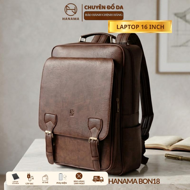 [DAILY_HANAMA]_Balo Da thời trang đựng laptop đa năng Bag Hanama BON18  Đeo Vai Nhiều Ngăn khóa kẽm mạ Đồng