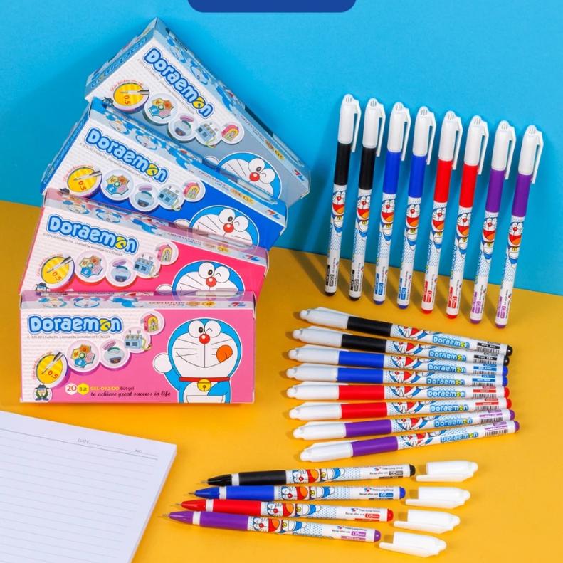  Hộp 20 Bút Gel Doraemon GEL-012 DO ngòi 0.5mm mực Xanh Tím Đen  thân bút in hình nhân vật Doraemon 