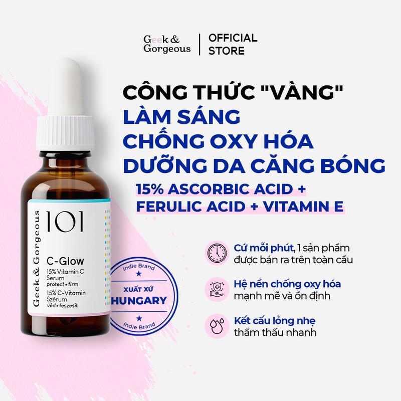 Tinh Chất Làm Sáng, Chống Oxy Hóa, Căng Bóng Da Geek&Gorgeous C-Glow 15%…
