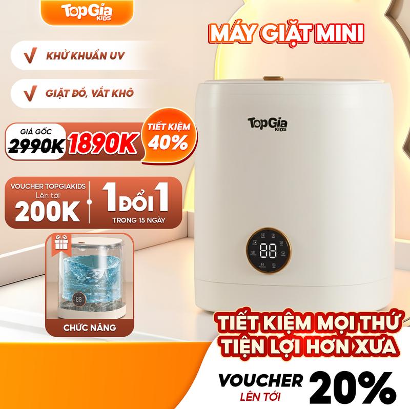 Máy giặt mini M9-01 Topgiakids giặt đồ cho bé, đồ lót, tất vớ - Tự vắt sấy khô - Tia UVC khử khuẩn – Bảo Hành 36 Tháng, Lỗi 1 Đổi 1 Trong 30 Ngày