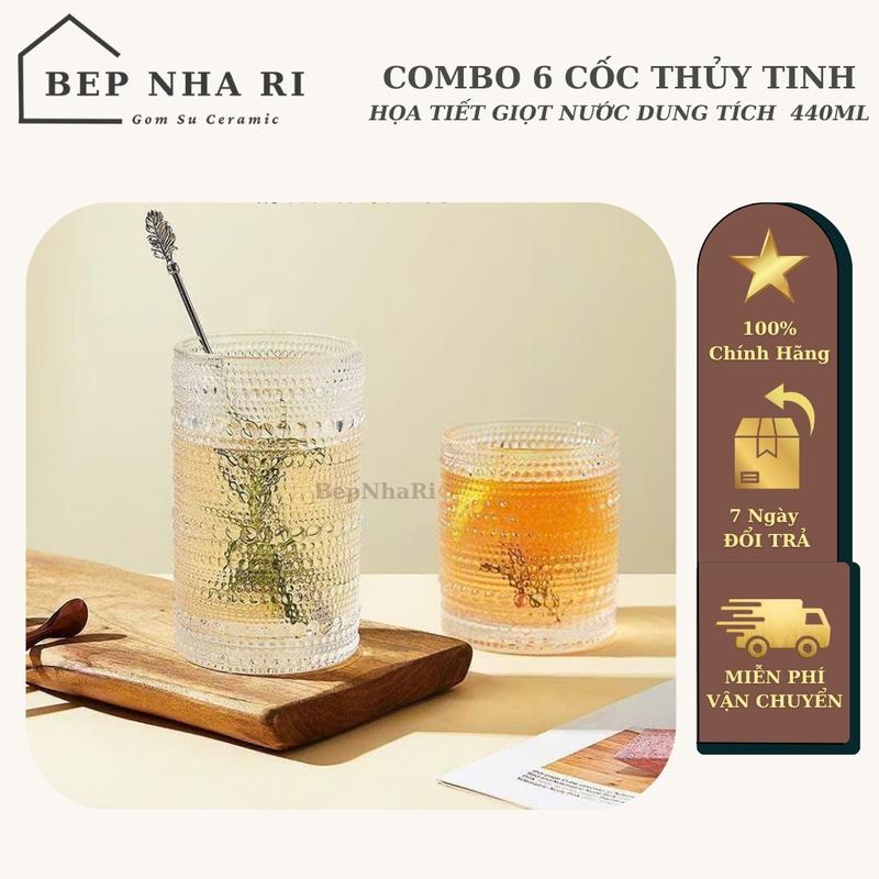BepNhaRi COMBO 6 CỐC THỦY TINH GIỌT NƯỚC – DUNG TÍCH LỚN 440ML SANG TRỌNG VÀ TIỆN DỤNG