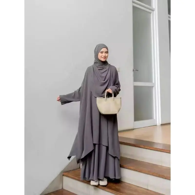 Abaya set Tunik Syar'i Jumbo Rok + Tunik + Pasmina Oval Crinkle Airflow Lebaran Mewah