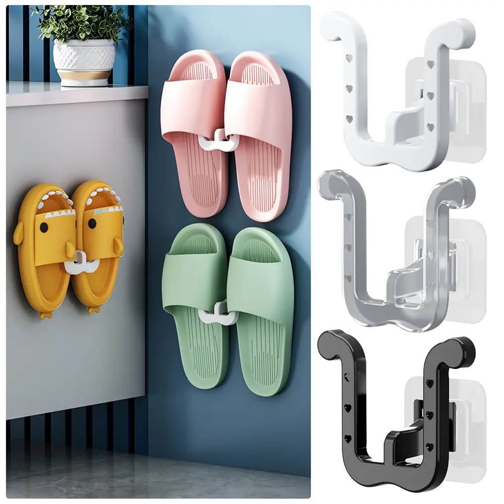 Giá Để Dép, Không Cần Đục Lỗ, Phòng Tắm, Thiết Kế Đơn Giản, Có Móc Dép, Giá Thoát Nước Nhà Vệ Sinh, Treo Tường, Thích Hợp Cho Phòng Ngủ, Lưu Trữ Gọn Gàng, Giá Phơi Giày