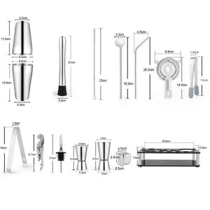 22 In 1 Bartender Set Cocktail Shaker Alat Bartender Lengkap Paket Lengkap Mocktail Jigger Shaker Stainless Steel 304