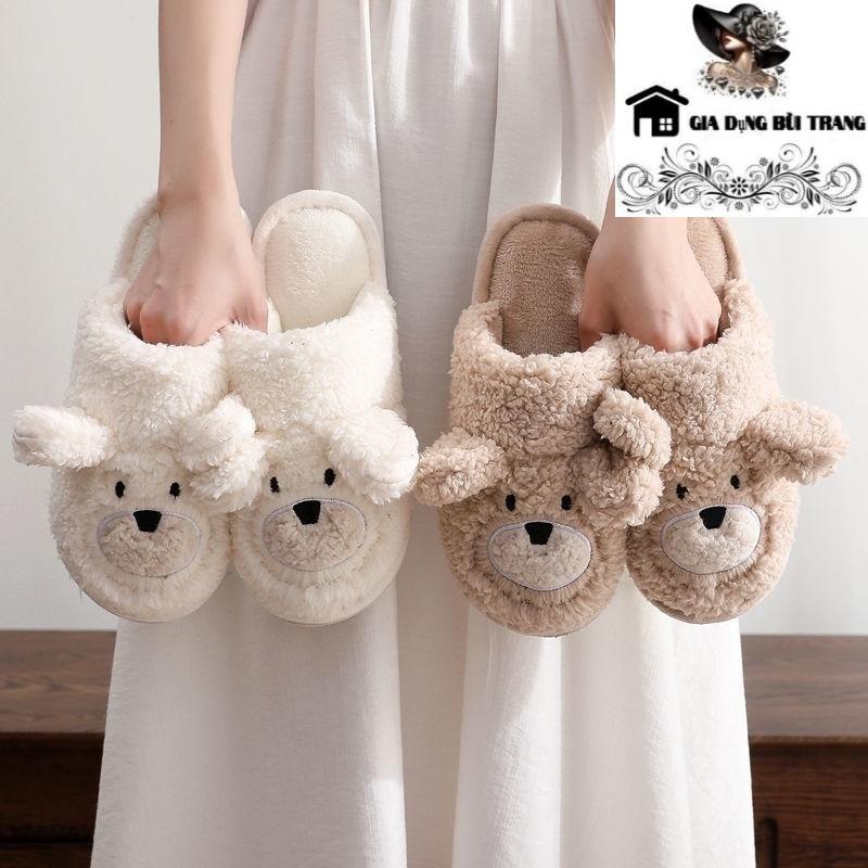 Dép Bông Đi Trong Nhà Hình Mặt Cừu Dễ Thương Dép Lông Xù Mềm Mịn Đế Cao Su Chống Trơn GDQT