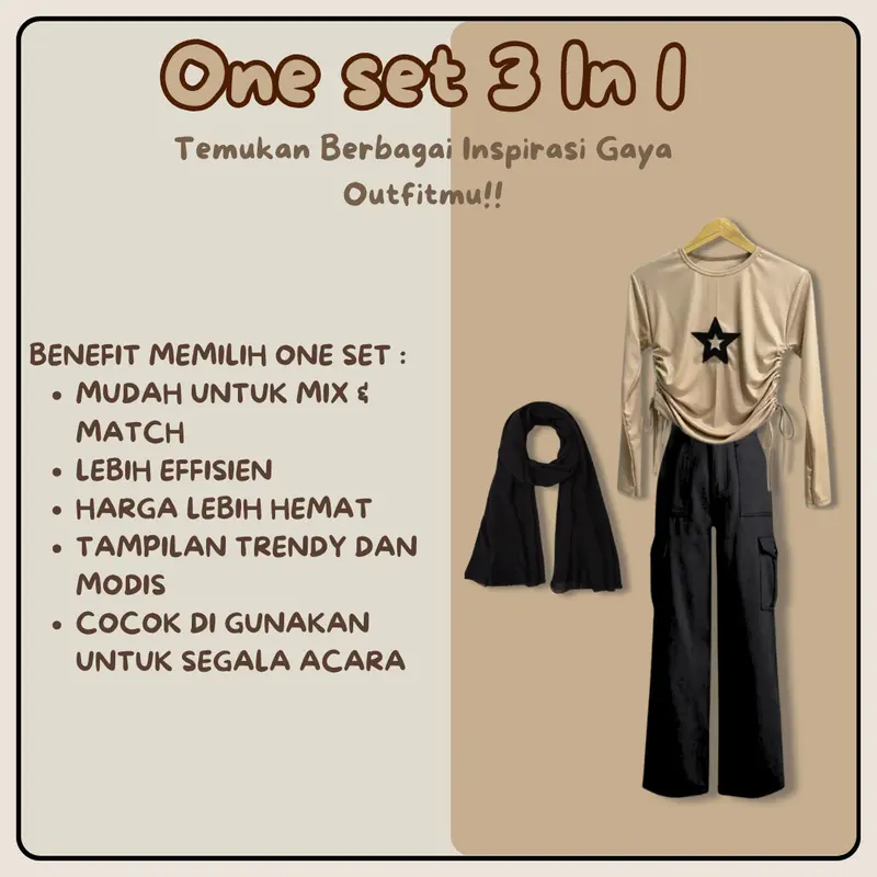 Setelan Wanita Casual | 3 IN 1 Outfit (Atasan Starla Blouse, Celana Cargo, Hijab Bella Square) | Kombinasi Oneset Hangout Kekinian - VM009 4