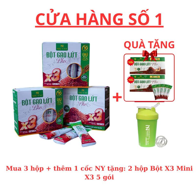 NHƯ Ý NY Bột Gạo Lứt Như Ý NY Plus PRO X3 mới thơm ngon mua 3 hộp tặng combo 3 phần quà + 1 Cốc NY