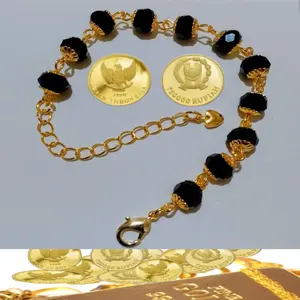 Gelang koin  batu permata hitam mewah awet anti luntur