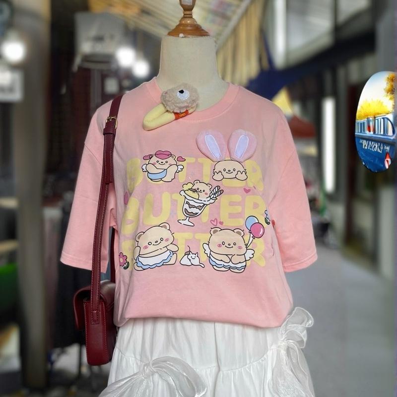 Phông hoạ tiết Gấu cute thêu tai nổi kèm kẹp tóc, form rộng 4