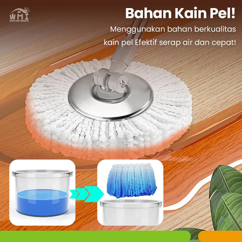 WHI X JORDI ONSU Alat Pel Lantai Ultra Pel Putar Pel Mop Tanpa Peras Tangan Kain Pel Lembut Ember Plastik 2