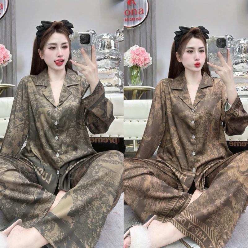 CÓ TAY NGẮN 40-60Kg và 60-75Kg Đồ Bộ Nữ In Hình Cảnh Rừng Xanh Rêu Tay Dài Quần Dài Chất Vải Lụa Mịn Mềm Thoáng Mát