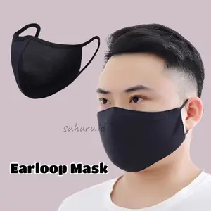 Masker Kain Lapis Busa Earloop 3 Ply Unisex Hitam Polos - Pria Wanita