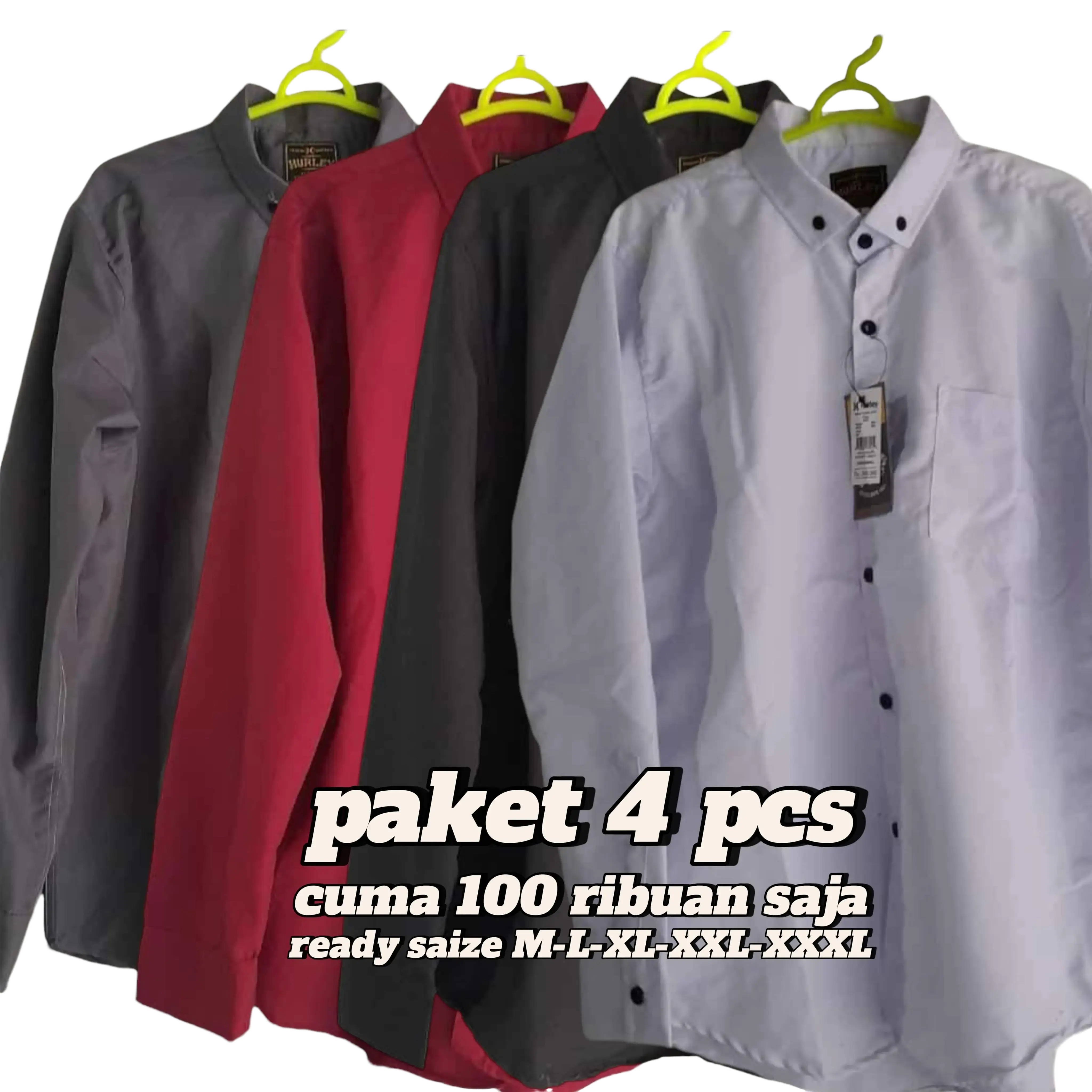 Paket Kemeja Polos Pria Lengan Panjang isi 4 pcs Hitam Navy Putih Army Abu Biru Lembut Nyaman Tebal Soft Formal Hijau Formal Hijau Katun Tosca Casual standard sesuai gambar