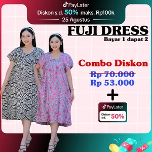 Promo 2pcs Fuji Dress Depan Karet Dress Ibu Hamil Katun Rayon Premium Lengan Lonceng Busui Wanita