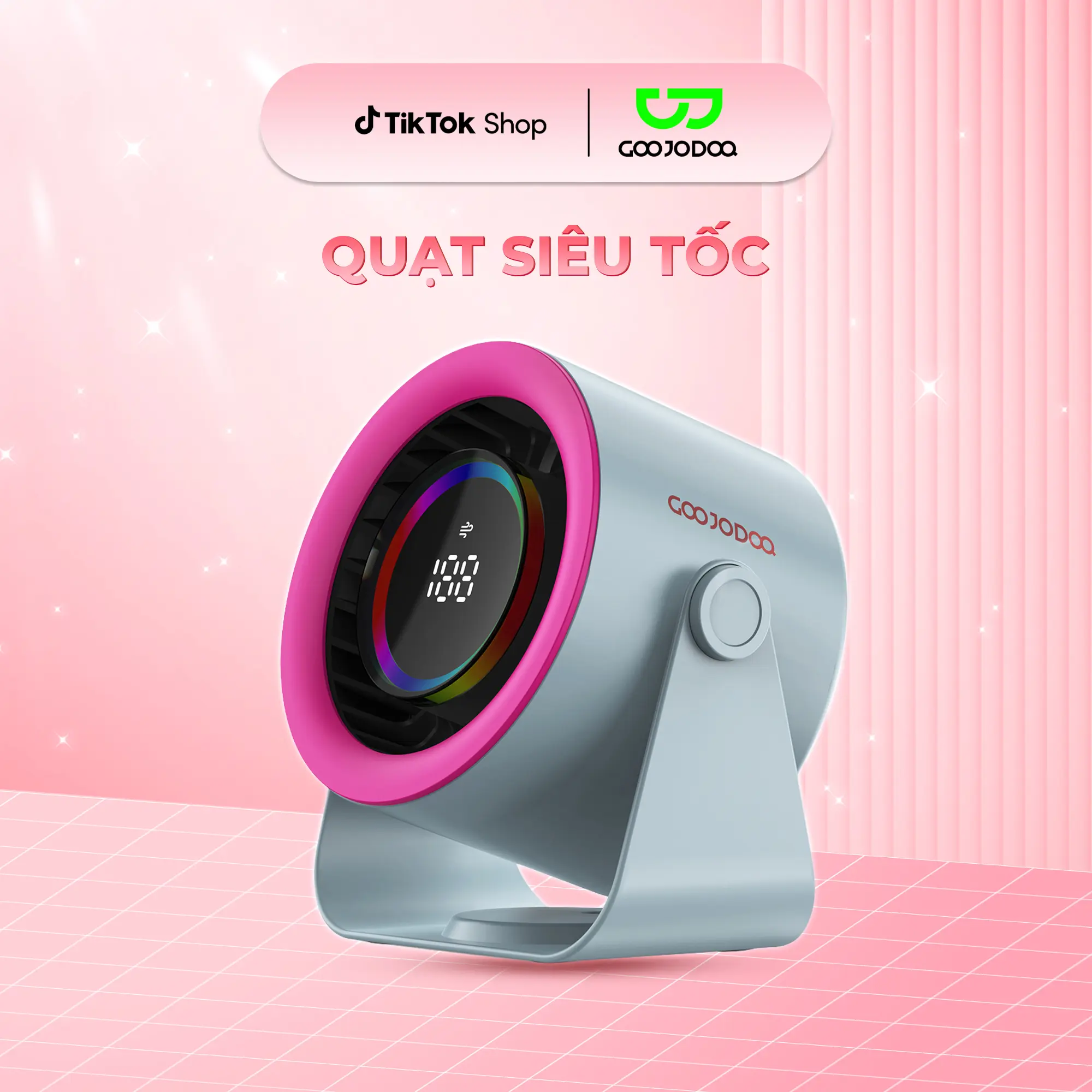 [GOOJODOQ X KOL/KOC] Quạt để bàn, màn hình LED 100 tốc độ cao, gốc làm mát có thể điều chỉnh 90 độ