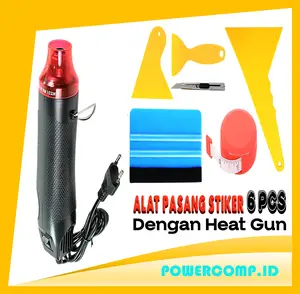 Heat Gun 300W + Alat Pasang Sticker 6in1 | Paket Lengkap Wrapping Mobil Motor Vinyl Cutting | Squeegee, Cutter, Scraper, Penggaris Segitiga, Meteran, dan Heat Gun Murah