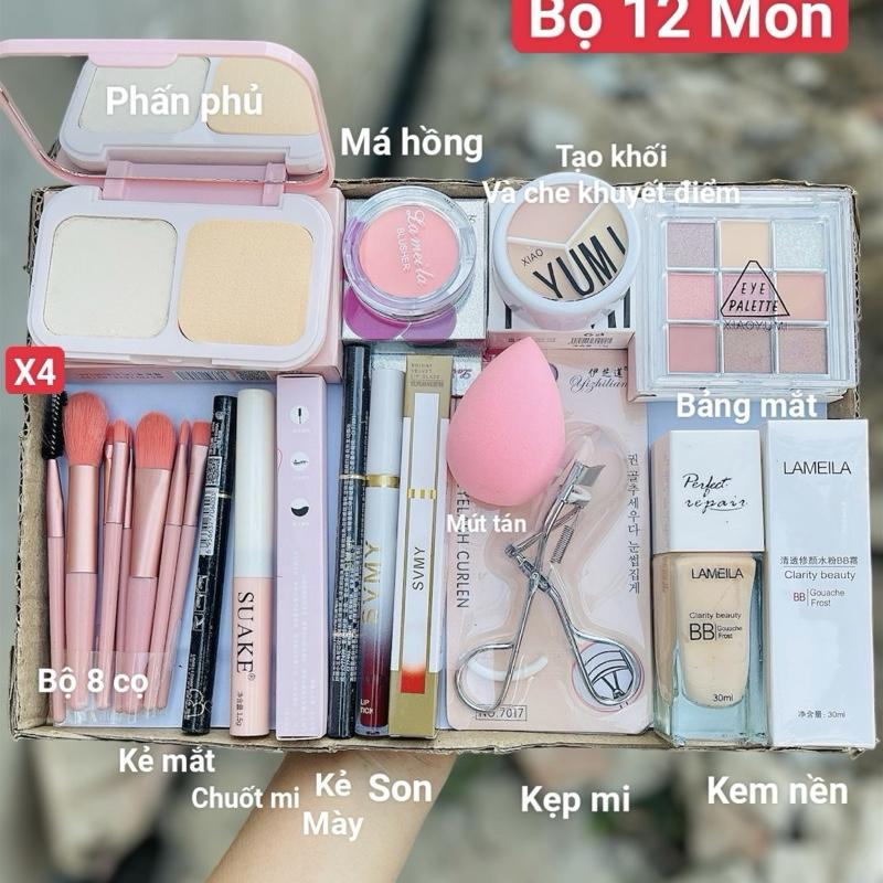 Bộ Trang Điểm 12 Sản Phẩm X4 Đầy Đủ Các Món Trang Điểm Cơ Bản Kem Nền+Che Khuyết Điểm+Son Kem+Phấn Phủ + Bảng Mắt Dành Cho Người Mới Học Makeup Mỹ Phẩm Nữ Cosmetic