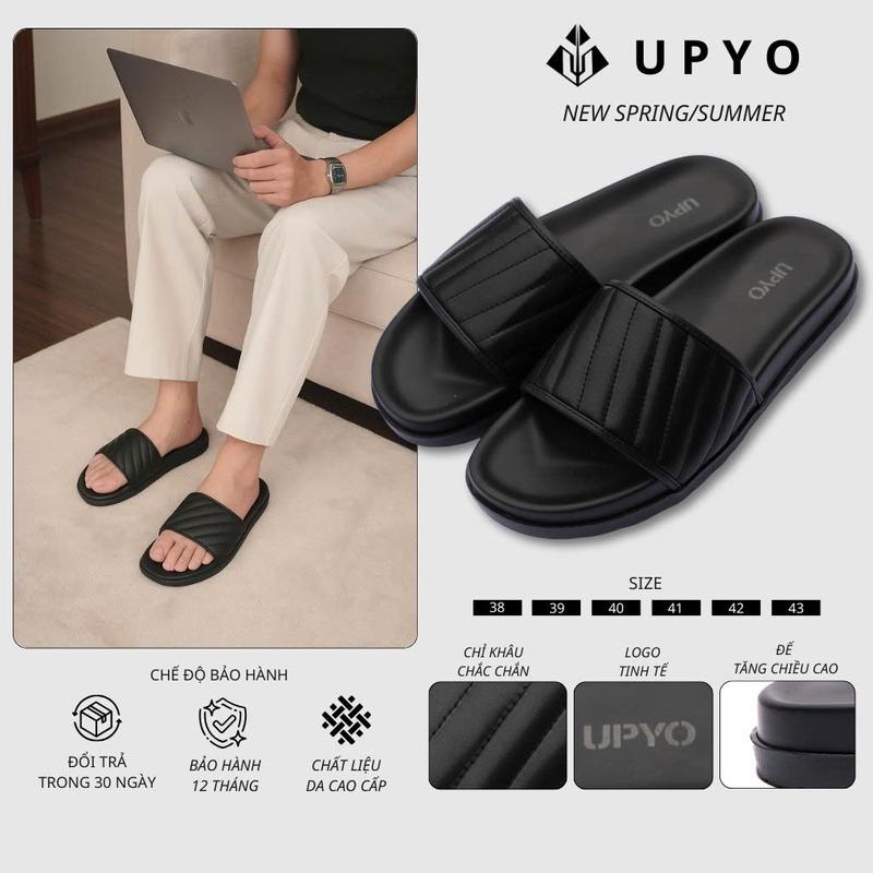 Dép Nam Quai Ngang Upyo Calm, Đế Cao Su Chống Trơn, Tăng Chiều Cao, Dép Da Bảo Hành 1năm (Calm-UD41)