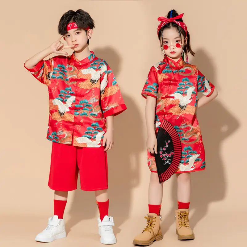 Chinese New Year Clothes for Kids Girls Red Cheongsam Boys Red Big Kids Chinese Style Tang Clothes Hanfu