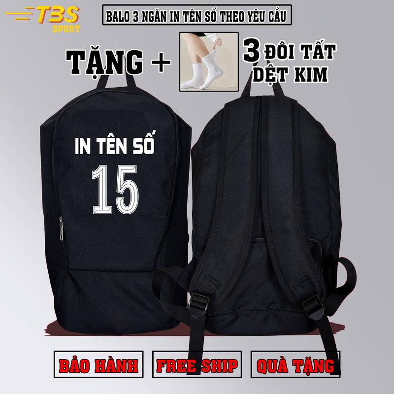 Ba lô thể thao 3 ngăn in tên số theo yêu cầu, vải poly, ngăn đựng giày riêng, 3 màu, độ bền cao , xu hướng thời trang thể thao