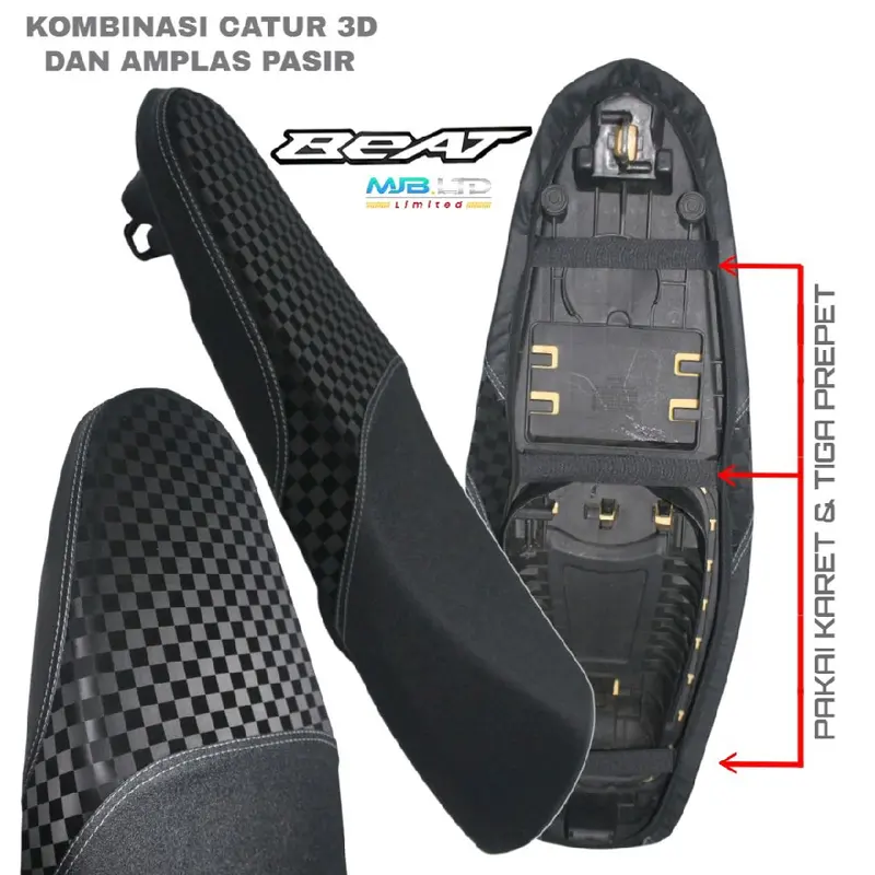 Sarung Jok Motor all Honda Beat Model PCX motip PASIR x CATUR 3D Belakang Bahan impor standar Tebal 0.7 langsung pasang