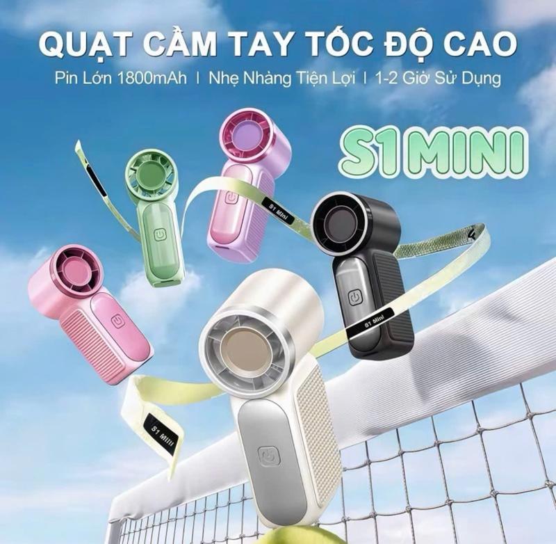 Quạt cầm tay S1 Mini tốc độ cao, 100 mức gió, pin 1800mAh làm mát nhanh, quạt…