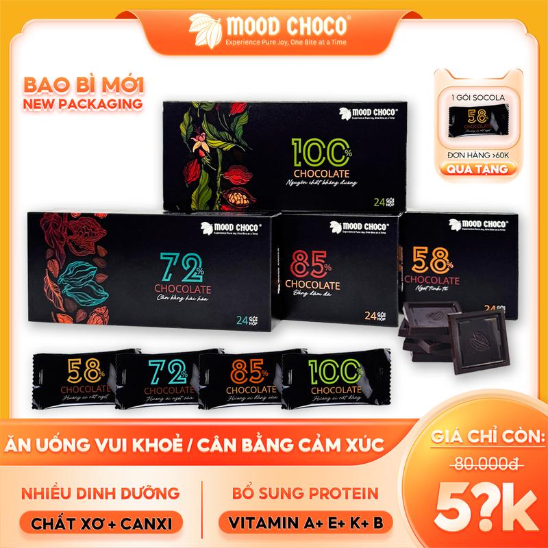 [HỘP 24 GÓI] Socola Đen Đắng Nguyên Chất Ít Đường Dark Chocolate MOOD CHOCO