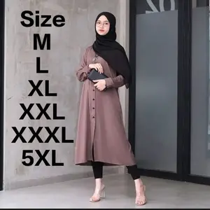 Tunik Wanita Premium Zaskia Panjang Dress Crinkle Airflow - Tunik Muslim Stylish Gamis Nyaman Kancing Hitam Atasan Midi