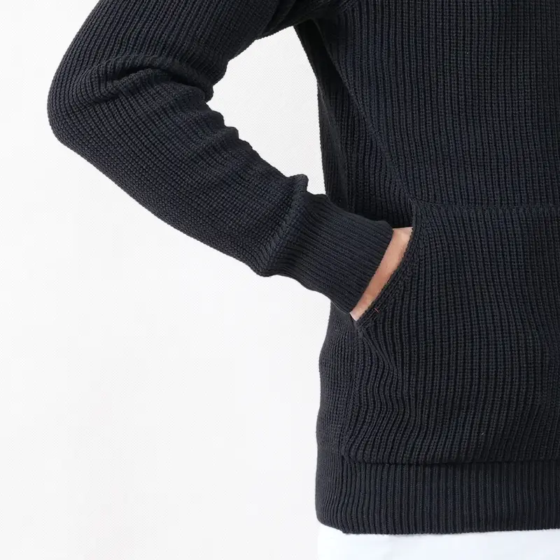 Elmour Rajut Pria Hoodie Resleting Saku Bahan Katun Tebal 3