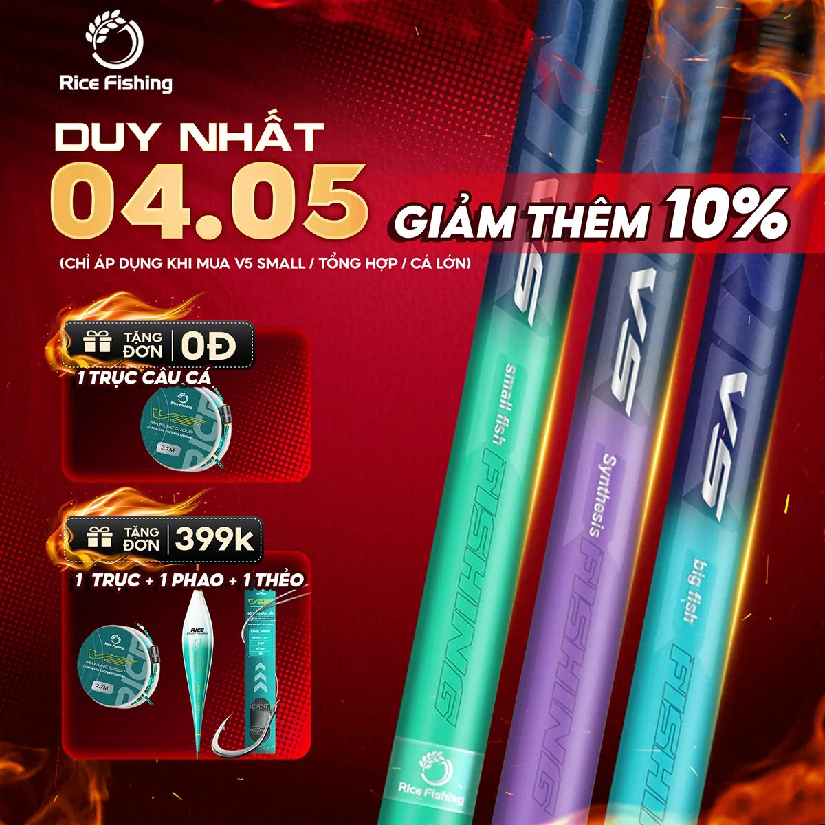 Cần Câu Cá RICE FISHING V5 Toàn Diện thế hệ 2 Bắt Cá cần câu tay chuyên câu đài CC-30