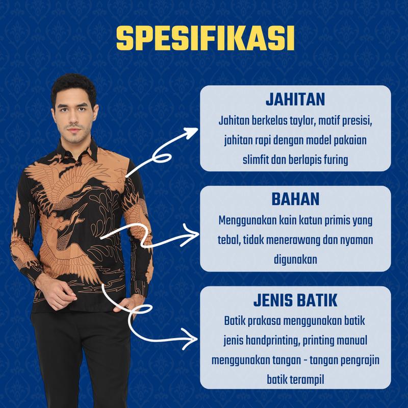 Kemeja Batik Prakasa Motif Bhalendra Hitam Slimfit Lengan Panjang Batik Solo Baju Katun Nyaman Pria 4