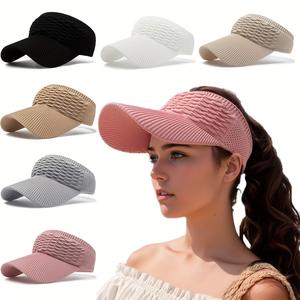 Sombrero de color sólido con ala ancha y protección solar, 1 unidad.Sombrero para mujer transpirable con parte superior abierta para actividades al aire libre, diseño de sombrero deportivo y al aire libre con parte superior abierta.