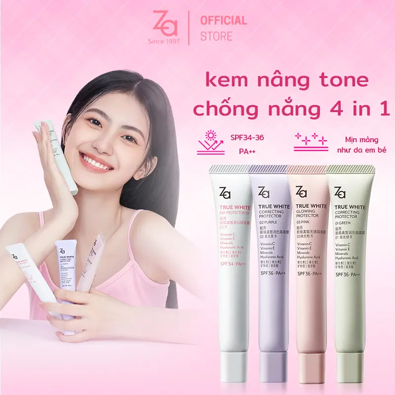 Kem Lót & Chống Nắng Za True White All-in-One 35g – Nâng Tông Kiềm Dầu Dưỡng Da Che Khuyết Điểm