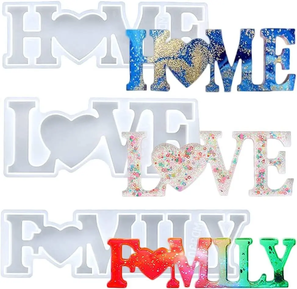 1PCS Silicone Resin Mold Home Family Love Slogan Epoxy Resin Molds Casting Tools for UV Resin Art Jewelry Making DIY Handmade Crafts